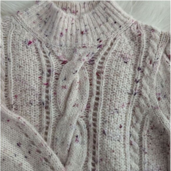 Rebecca Taylor Merino Wool Pink Confetti TWEED CABLEKnit XS Cream Sweater - Picture 7 of 10